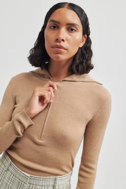 Clearance Abida Knit T-Neck Kvinde Strik Og Cardigans