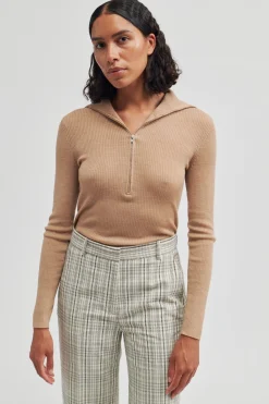 Clearance Abida Knit T-Neck Kvinde Strik Og Cardigans